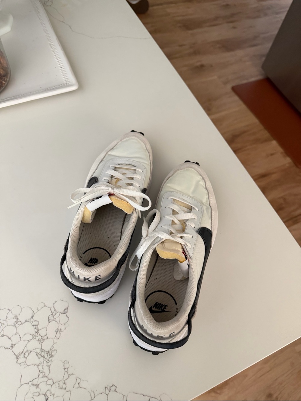 Nike Kids White and Black Retro Runner Sneakers with Cream Tongue